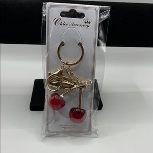 Chloe‎ Gold and Red Cherry Keychain